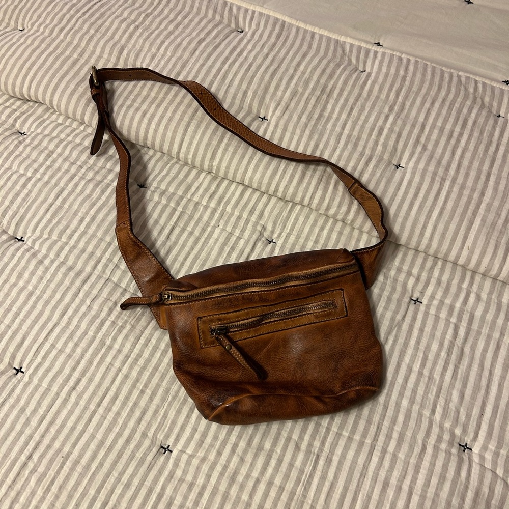 Rich Brown Leather Belt Bag with Adjustable Strap and Vintage Look